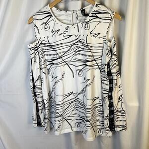 Berek Cold Shoulder Tunic Top Playful White Black Design Large EUC